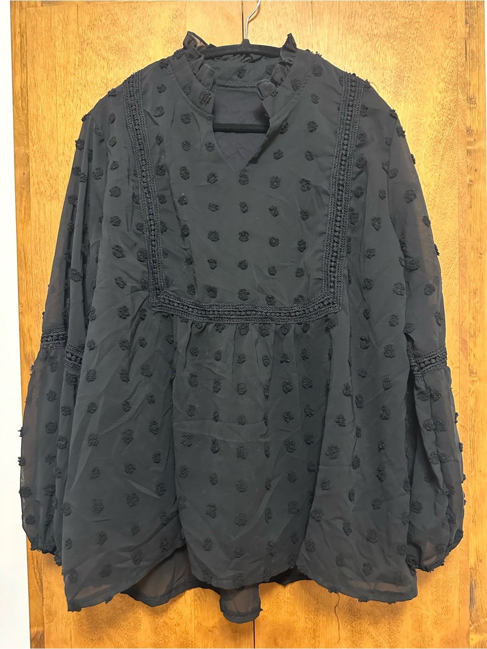 SHEIN Black Textured Dot Peasant Tunic